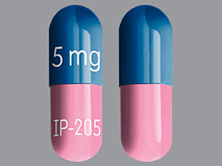 This is a Capsule imprinted with 5 mg on the front, IP-205 on the back.