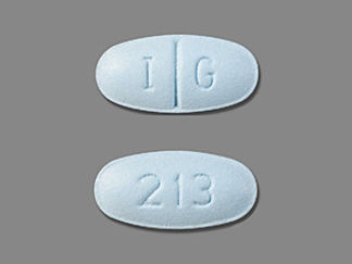 This is a Tablet imprinted with I G on the front, 213 on the back.