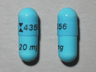 This is a Capsule imprinted with logo and 4356 on the front, 20 mg on the back.