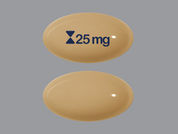 Cyclosporine: This is a Capsule imprinted with logo and 25 mg on the front, nothing on the back.