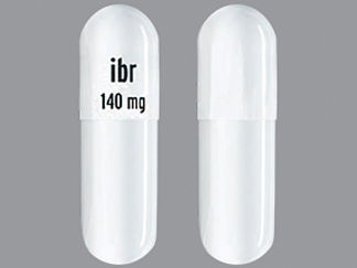 Esto es un Cápsula imprimido con ibr  140 mg en la parte delantera, nada en la parte posterior, y es fabricado por None.