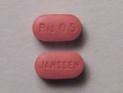 Risperdal: This is a Tablet imprinted with Ris 0.5 on the front, JANSSEN on the back.