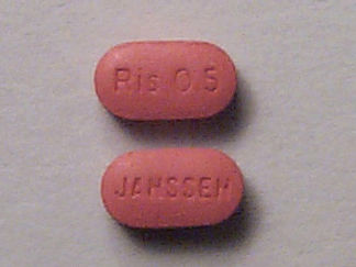 This is a Tablet imprinted with Ris 0.5 on the front, JANSSEN on the back.