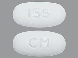 This is a Tablet imprinted with CM on the front, 155 on the back.