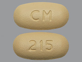 This is a Tablet imprinted with CM on the front, 215 on the back.