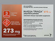 Invega Trinza: This is a white Syringe imprinted with nothing on the front, nothing on the back, and is manufactured by JANSSEN PHARM..