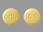 Topamax: This is a Tablet imprinted with OMN on the front, 100 on the back.