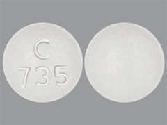 This is a white round Tablet imprinted with C  735 on the front, nothing on the back, and is manufactured by JUBILANT CADIST.