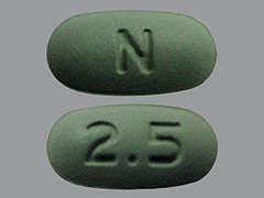 This is a green oblong Tablet imprinted with N on the front, 2.5 on the back, and is manufactured by BIONPHARMA INC..