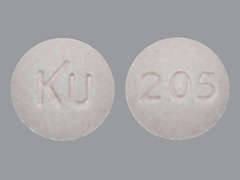 This is a light pink round Tablet Chewable imprinted with KU on the front, 205 on the back, and is manufactured by CHARTWELL RX LL.