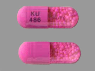 Esto es un Cápsula 24hr Er Unidades De Gránulos imprimido con KU  486 en la parte delantera, 200 mg en la parte posterior, y es fabricado por None.