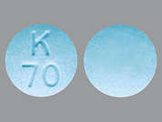 Oxymorphone Hcl: Esto es un Tableta azul redondo imprimido con K  70 en la parte delantera, nada en la parte posterior, y es fabricado por KVK-TECH, INC..