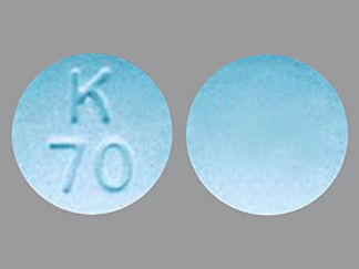 This is a Tablet imprinted with K  70 on the front, nothing on the back.