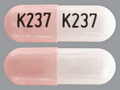 Esto es un Cápsula rosado oblongo imprimido con K237 en la parte delantera, K237 en la parte posterior, y es fabricado por KVK-TECH, INC..