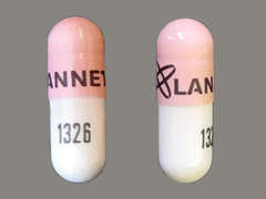 Esto es un Cápsula rosado oblongo imprimido con logo and LANNETT en la parte delantera, 1326 en la parte posterior, y es fabricado por MARLEX PHARM..