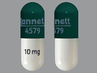 Esto es un Cápsula Er Bifásico 30-70 imprimido con LANNETT  4579 en la parte delantera, 10 mg en la parte posterior, y es fabricado por None.
