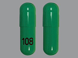 This is a Capsule Er Biphasic 50-50 imprinted with 108 on the front, nothing on the back.