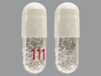 This is a Capsule Er Biphasic 50-50 imprinted with 111 on the front, nothing on the back.