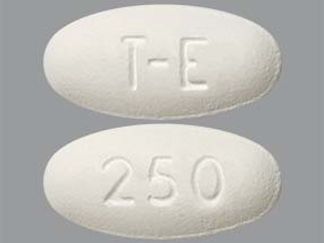 This is a Tablet imprinted with T-E on the front, 250 on the back.