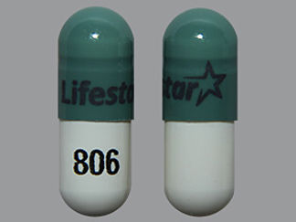 Esto es un Cápsula Dr imprimido con Lifestar and logo en la parte delantera, 806 en la parte posterior, y es fabricado por None.