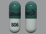 Lansoprazole: Esto es un Cápsula Dr imprimido con Lifestar and logo en la parte delantera, 806 en la parte posterior, y es fabricado por None.