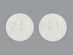This is a white round Tablet imprinted with P210 on the front, 25 on the back, and is manufactured by STRIDES PHARMA.