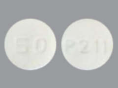 This is a white round Tablet imprinted with P211 on the front, 50 on the back, and is manufactured by STRIDES PHARMA.