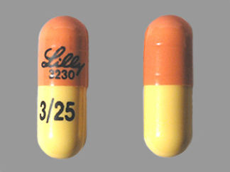 This is a Capsule imprinted with Lilly  3230 on the front, 3/25 on the back.