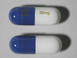 This is a Capsule Dr imprinted with 30 mg on the front, LILLY  3240 on the back.