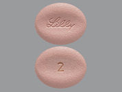 Olumiant: This is a Tablet imprinted with Lilly on the front, 2 on the back.