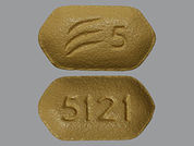 Effient: This is a Tablet imprinted with logo and 5 on the front, 5121 on the back.