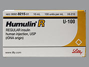 Humulin R: Esto es un Vial imprimido con nada en la parte delantera, nada en la parte posterior, y es fabricado por None.