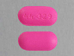 This is a pink oblong Tablet imprinted with 44-329 on the front, nothing on the back, and is manufactured by RUGBY.