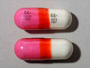 Allergy Relief: This is a pink oblong Capsule imprinted with 44-  107 on the front, 44-  107 on the back, and is manufactured by AMERISOURCE-GNP.