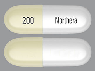 This is a Capsule imprinted with 200 on the front, Northera on the back.
