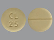 Tetrabenazine: This is a Tablet imprinted with CL  25 on the front, nothing on the back.