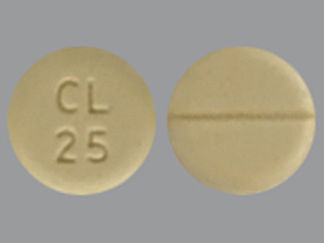 Esto es un Tableta imprimido con CL  25 en la parte delantera, nada en la parte posterior, y es fabricado por None.