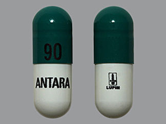 This is a Capsule imprinted with 90 on the front, logo and LUPIN ANTARA on the back.