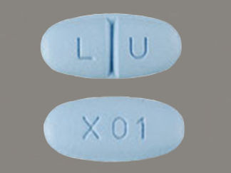 This is a Tablet imprinted with L U on the front, X01 on the back.