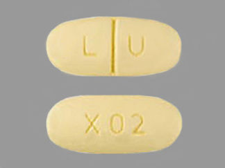 This is a Tablet imprinted with L U on the front, X 02 on the back.