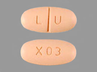 This is a Tablet imprinted with L U on the front, X 03 on the back.