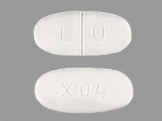This is a Tablet imprinted with L U on the front, X 04 on the back.