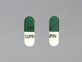 This is a Capsule imprinted with 250 on the front, LUPIN on the back.