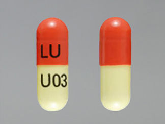 This is a Capsule imprinted with LU on the front, U03 on the back.