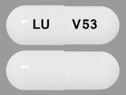 Ziprasidone Hcl: This is a Capsule imprinted with LU on the front, V53 on the back.