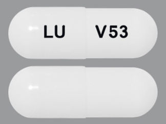 This is a Capsule imprinted with LU on the front, V53 on the back.