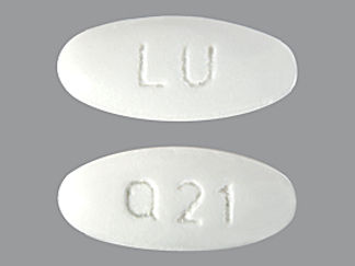 This is a Tablet Er 24 Hr imprinted with Q21 on the front, LU on the back.