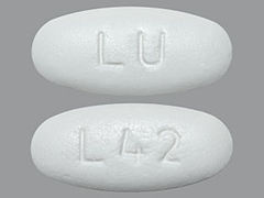 This is a white oval Tablet Er Gastric Retention 24 Hr imprinted with L42 on the front, LU on the back, and is manufactured by LUPIN PHARMACEU.