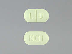 Esto es un Tableta verde oblongo imprimido con L U en la parte delantera, D01 en la parte posterior, y es fabricado por MAJOR PHARMACEU.