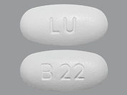 Fenofibrate: Esto es un Tableta imprimido con LU en la parte delantera, B22 en la parte posterior, y es fabricado por None.